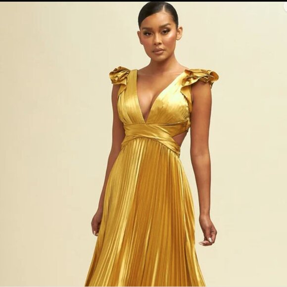 Yellow Pleated Flutter Sleeve A-Line Formal Dress - Size XL 🌟 - Picture 4 of 7